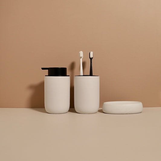GLITTERTIND Ceramic Soap Dispenser/Toothbrush Holder/Soap Dish Set